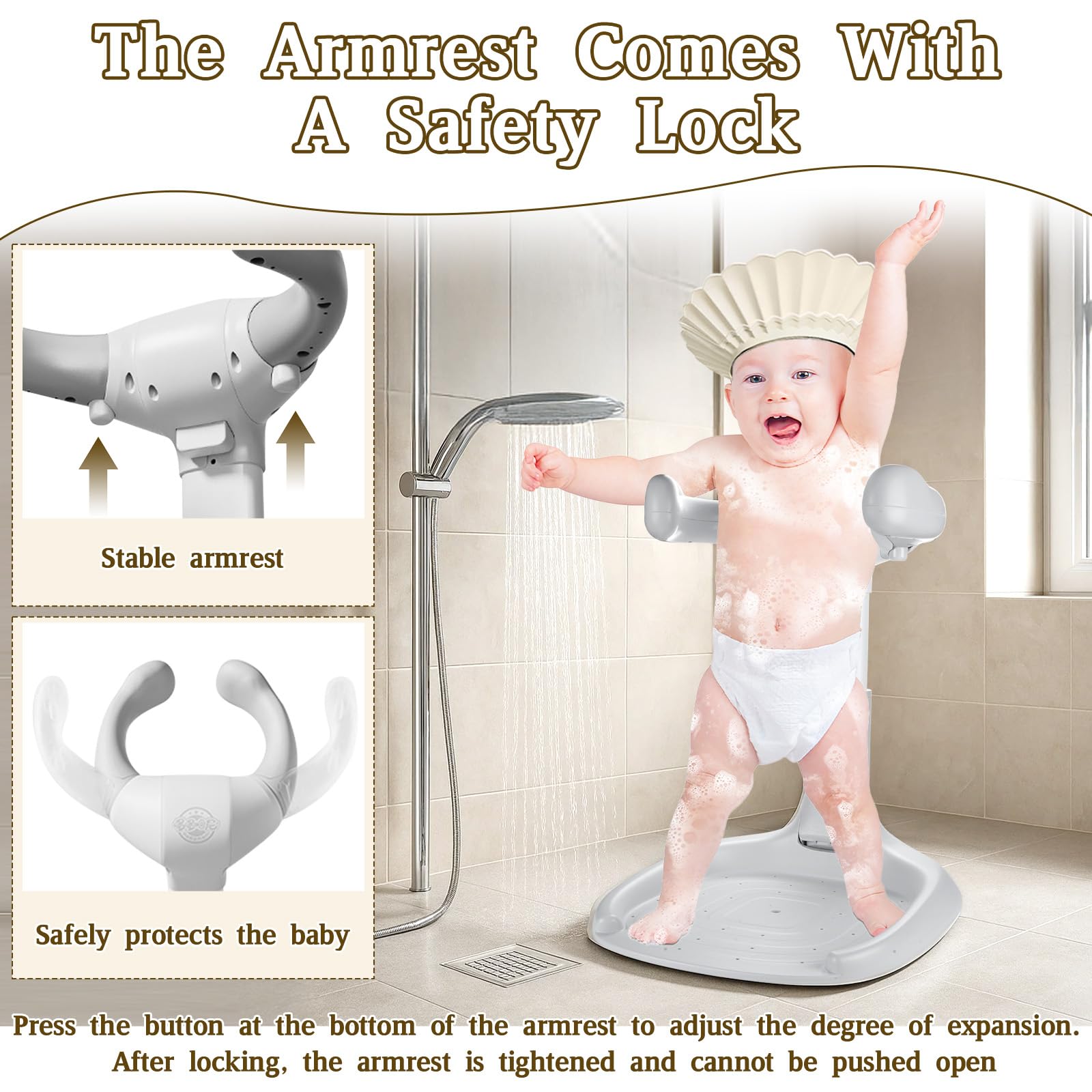 Soporte Baño Bebe, Soporte Bañera Bebe Ajustable para 8-36 Meses, Asiento Ducha con Base Antideslizante para Bañarse y Cambiar Pañales