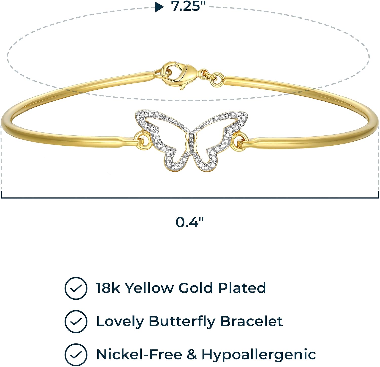 MORGAN & PAIGE Bronze 18K Yellow, 14K Rose Gold or Rhodium Plated Diamond Accent Two-Tone Bangle Bracelets for Women - Open Bangle Bracelets for Women, Hypoallergenic Elegant Jewelry, 7.25 inches