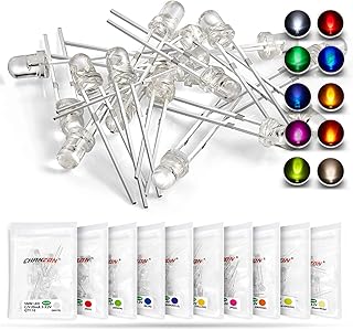 Chanzon 100pcs (10 Colors x 10pcs) 3mm LED Diode Lights Assortment (Clear Transparent Lens) Emitting Lighting Bulb Lamp Assorted Kit Variety Colour Warm White Red Yellow Green Blue Orange UV Pink