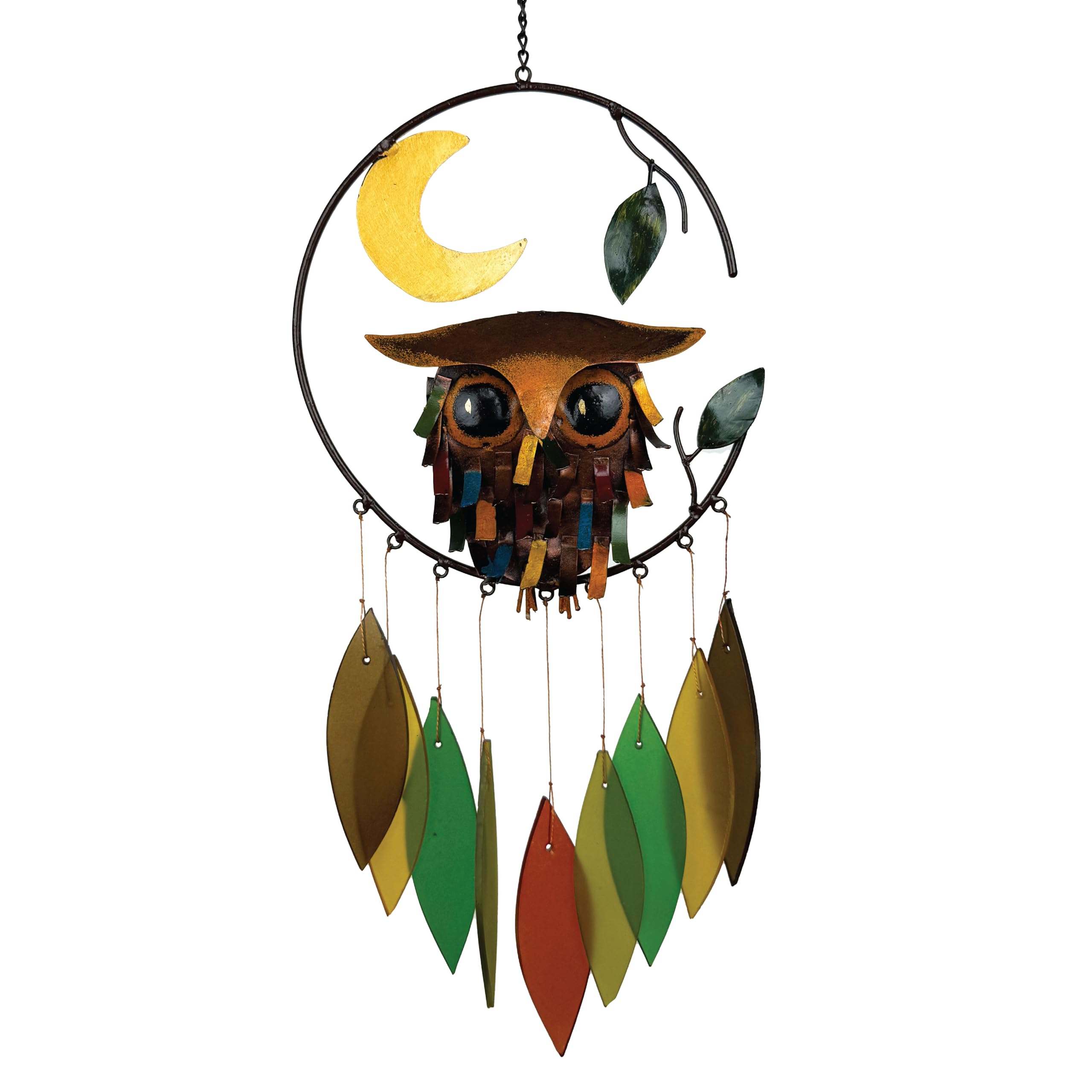 Blue Handworks BLUEG426 Spiky Owl with Moon Wind Chime