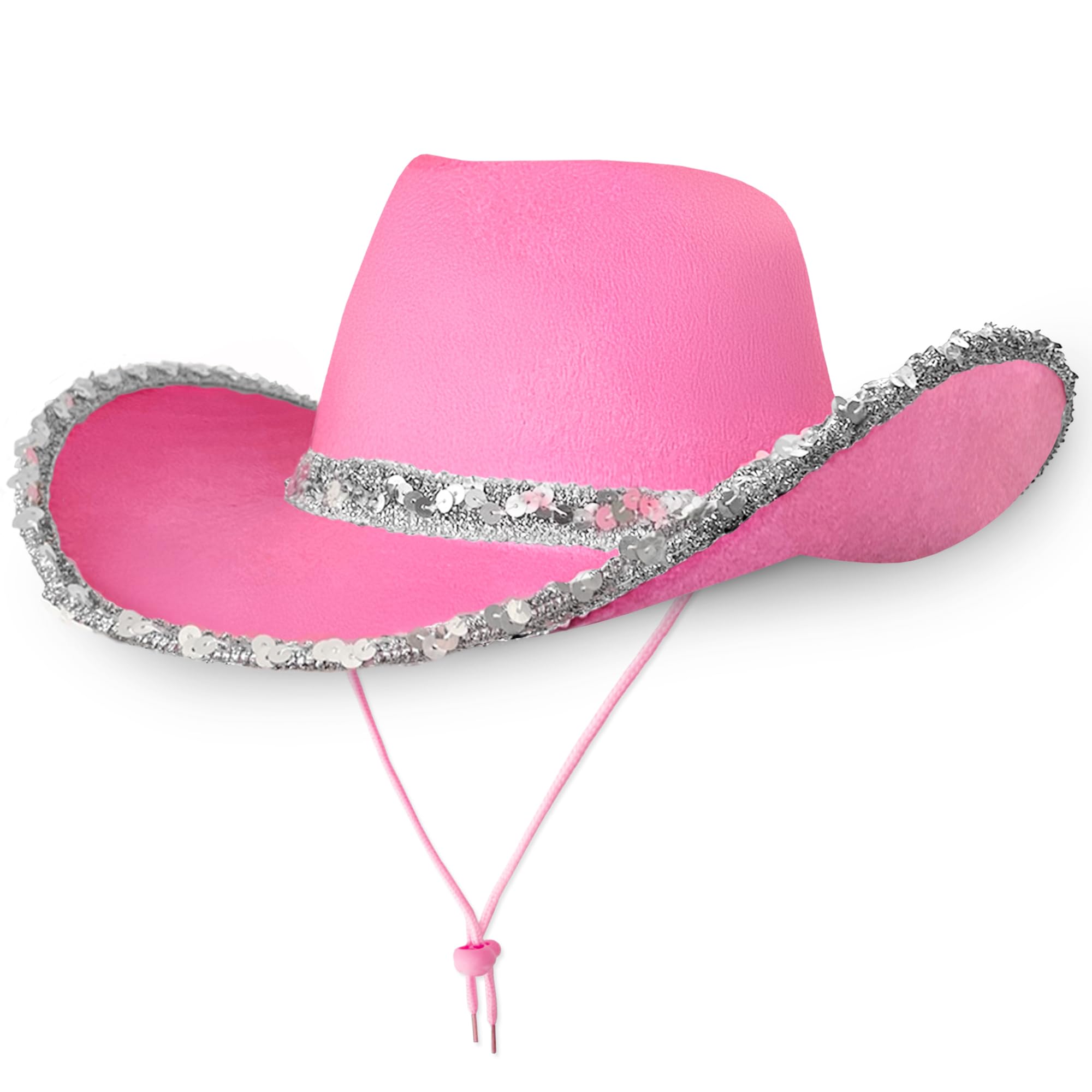 Cowboy Hats Cowboy Unisex Felt Western (1x Pink Hat with Silver Sequins) Texas Texan Costume Accessories for Men, Women, Adults Wild West Fancy Dress Party