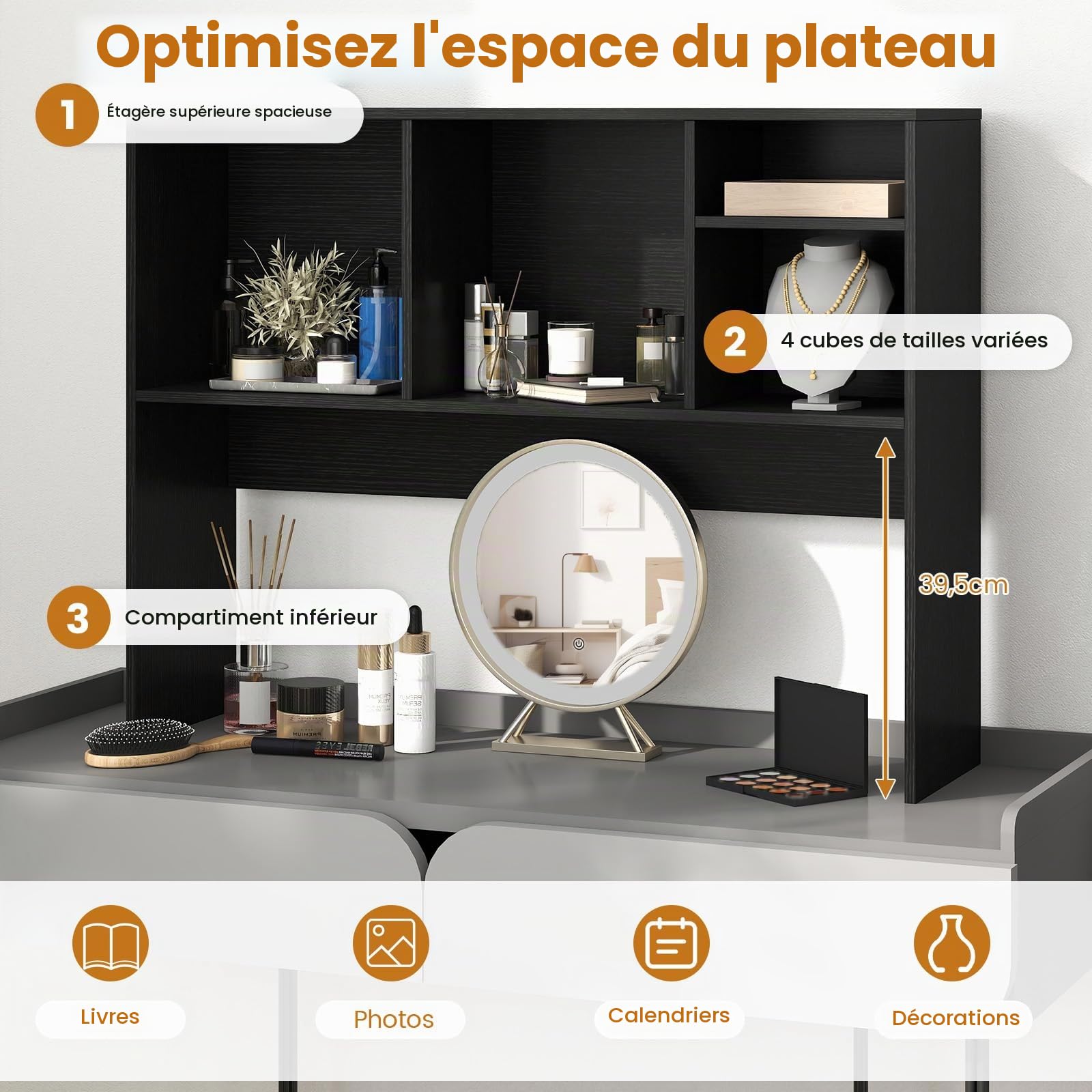 HOMASIS Bibliothèque de Bureau à 5 Compartiments, étagère de Bureau en Bois, étagère Ouverte avec Pieds antidérapants et Dispositif Anti-basculement, 94 x 25 x 73 cm (Noir)