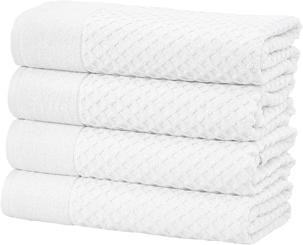 Great Bay Home Bath Towels - 100% Cotton 4 Pack 54x27 Bath Towel Set - Absorbent, Durable, Quick-Dry Towels for Bathroom (Optic White)