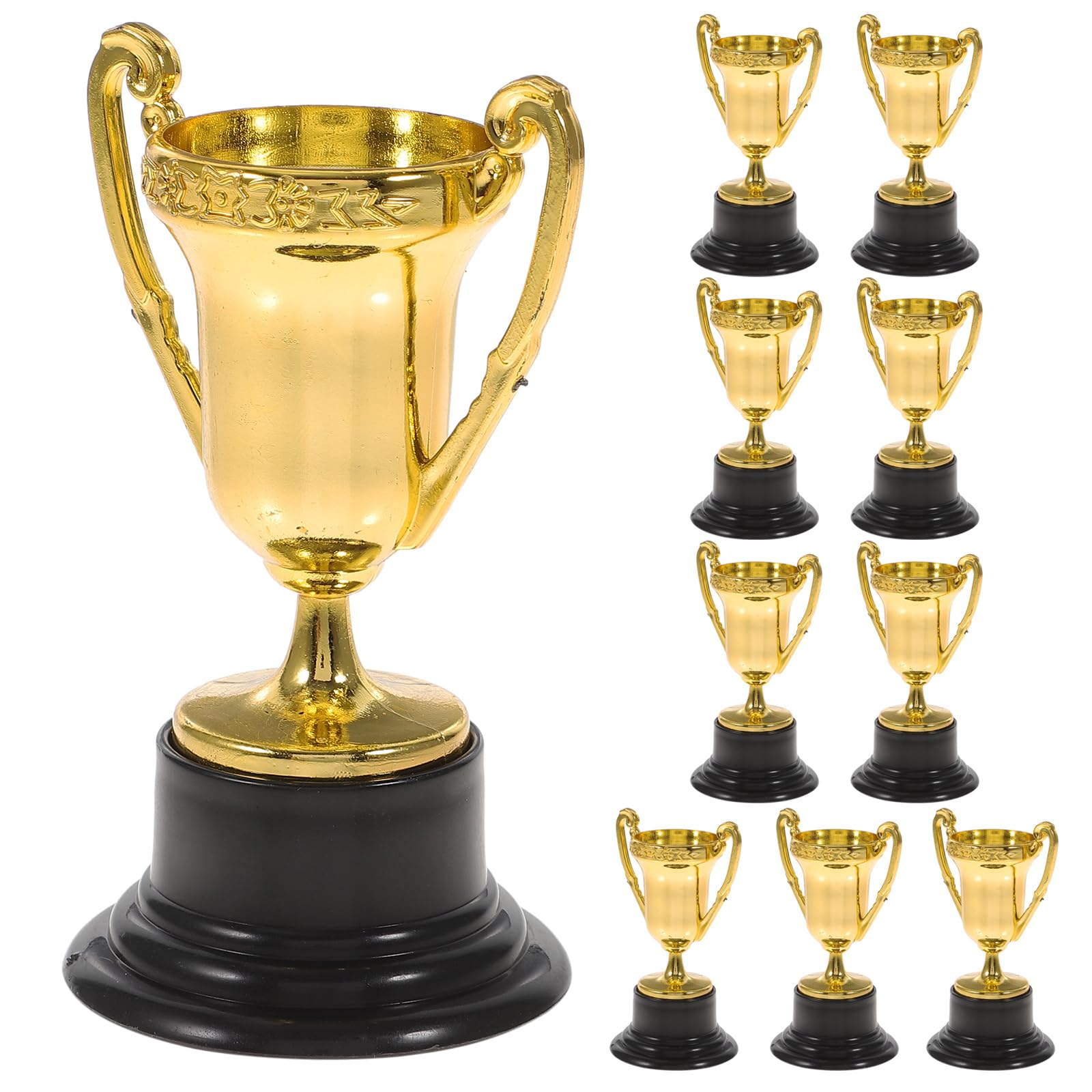 Amosfun10pcs Mini Trophies Bulk, Plastic Gold Trophy Cups for Kids, School Sports Game Winning Prizes, Classroom Rewards (4.6x8.5cm)