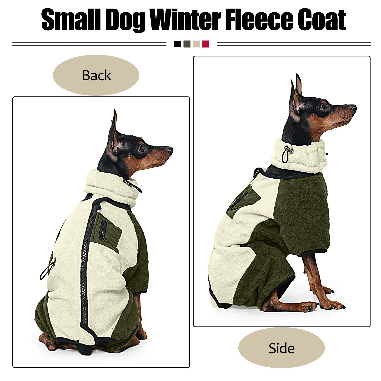 DENTRUN Hundejacke Kleine Hunde, Wintermantel Hund XS, Hunde Jacken Kleine Hunde, Abnehmbare Turtleneck Hundemantel, Hundepullover, Chihuahua Kleidung(Aprikosengrün,XS)