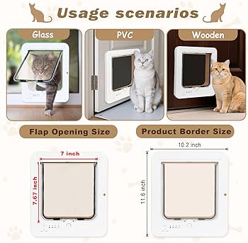 Smart Cat Door for Interior & Exterior, Flap Opening is 7.67'' (H