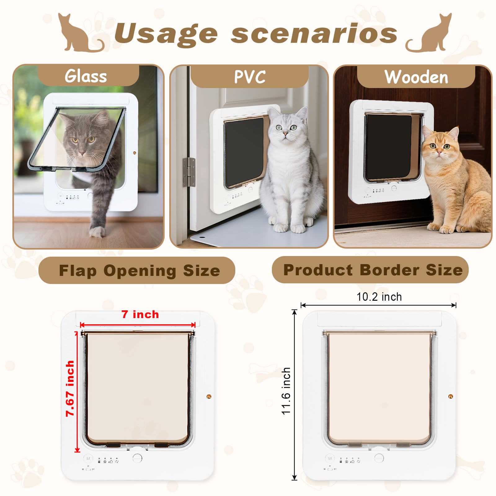 cat Smart katzenklappe Tür für Innenraum Außen, Katzenklappe mit Chiperkennung, Katzenklappe mit Chip Tür mit 3 Kragen Sensor Schlüsseln