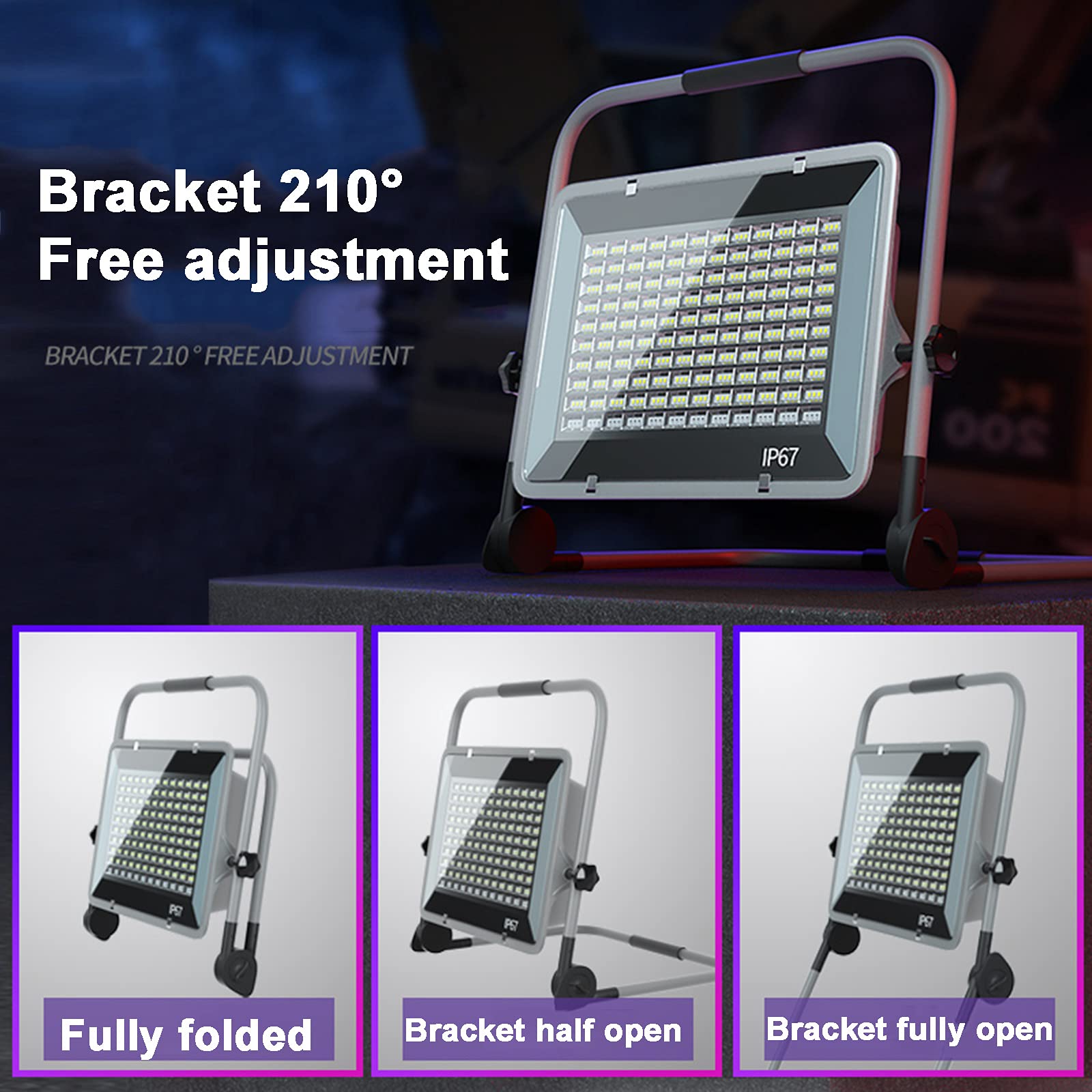 Luz de trabajo LED recargable, reflector impermeable con luz blanca brillante de 6000 K, ideal para seguridad al aire libre, jardín, patio, entrada y patio trasero, potencia de 600 W