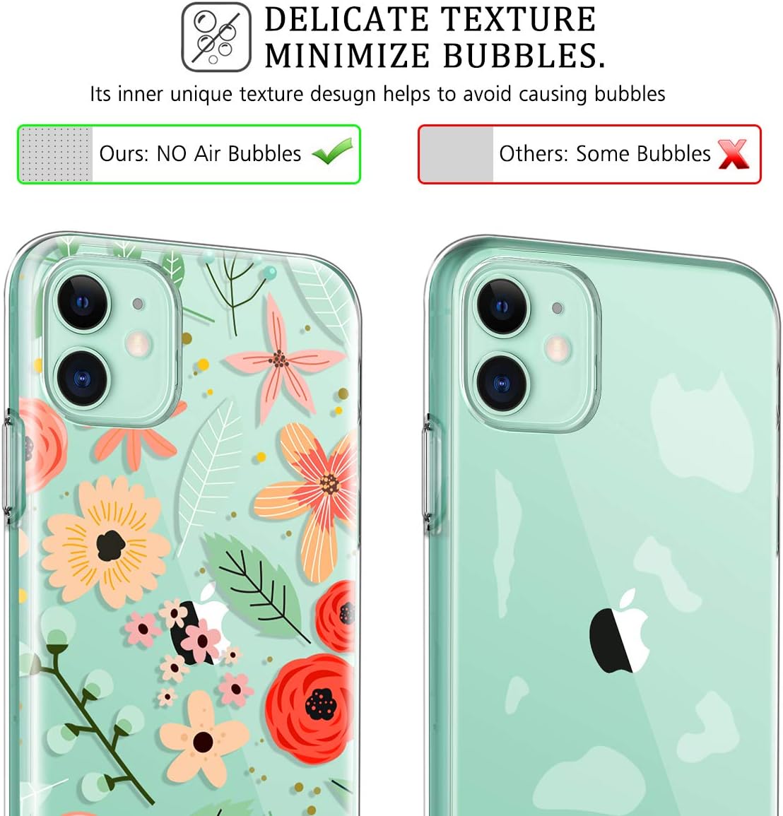 LONTECT Compatible iPhone 11 Case Slim Bumper Cushion Clear Floral Design Soft Flexible TPU Back Cover Transparent Scratch Resistant for Apple iPhone 11 6.1 2019, Cute Flower