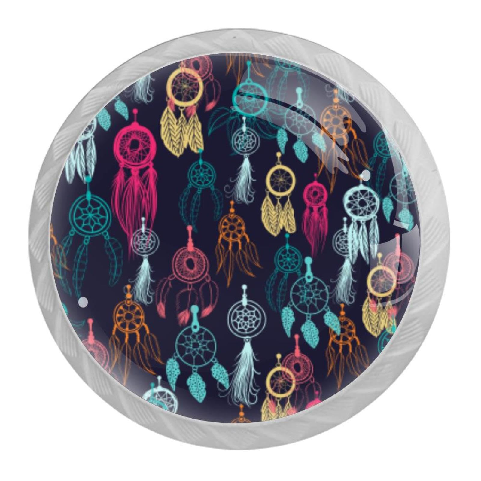 Tqmspg Multi20 4 Pieces Drawer Pulls Dreamcatchers Patterns Door Knobs Dresser Handles For Kitchen Wardrobe Cupboard Hardware Furniture