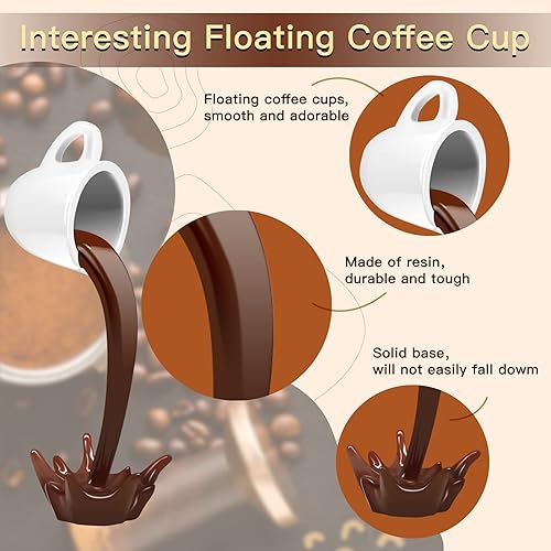 Miniatura 3 de Escultura flotante de taza de café, 2 tazas de café de 8.7 pulgadas, divertidas decoraciones de taza de café de resina para café o cocina (marrón,