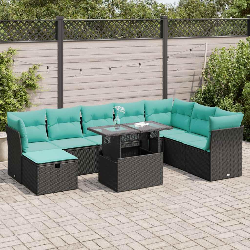 Polirattan z poduszkami na taras czarny 80.6 cm