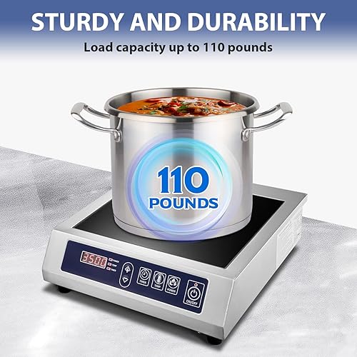 Miniatura 6 de Cocina de inducción comercial, quemador eléctrico portátil de encimera de inducción (3500 W240 V) con carcasa de acero inoxidable, placa caliente de