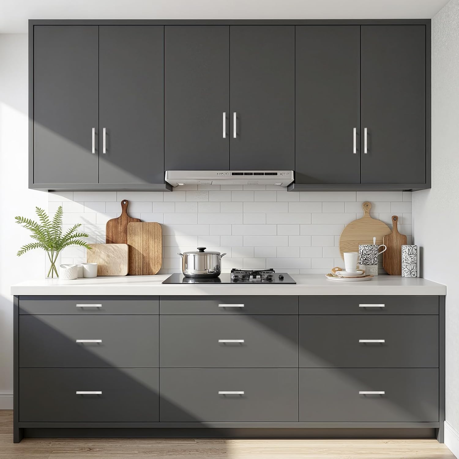 Probrico 30 Pack Square Brushed Nickel Kitchen Cabinet Handles, 3inch(76mm) Holes Spacing Dresser Drawer Pull Handles, Stainless Steel Kitchen Cabinet Pulls