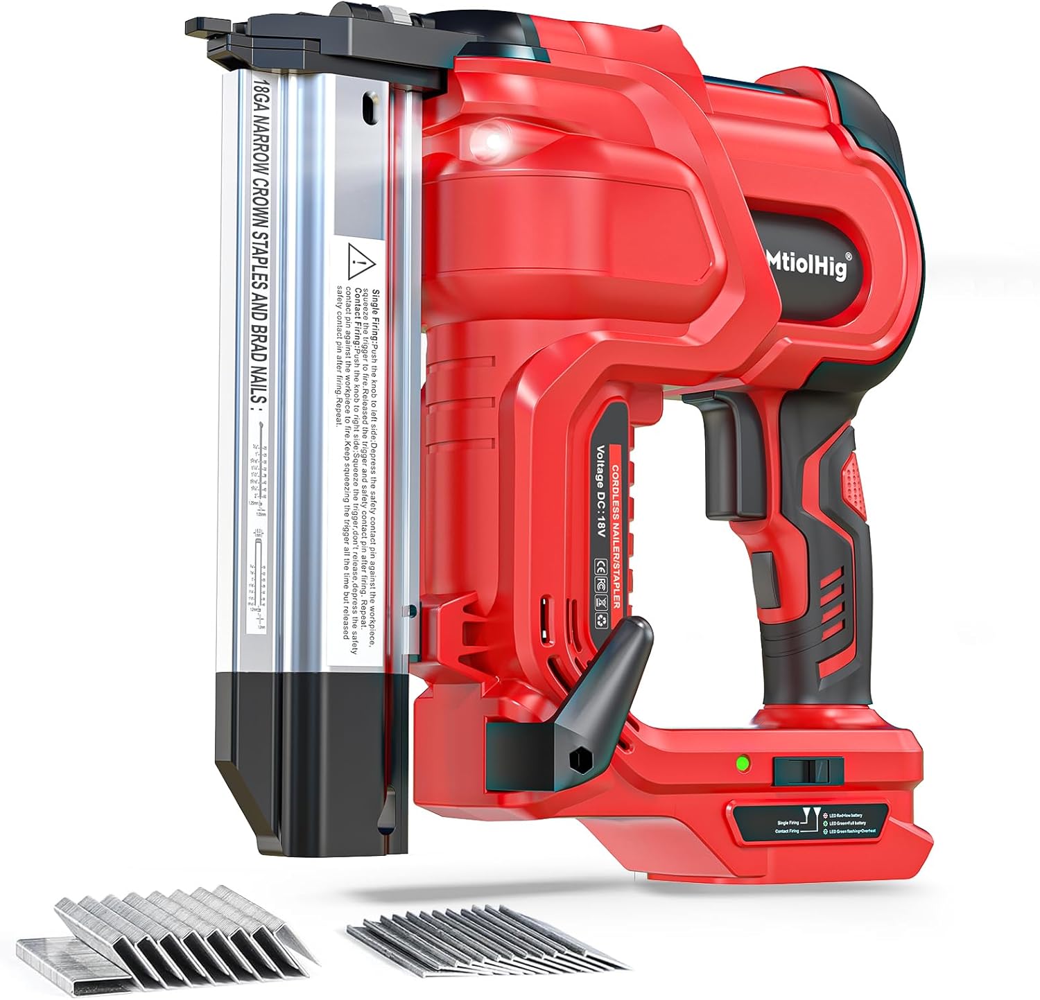 Cordless 2" Brad Nailer Compatible with Milwaukee Battery(No Battery), 2-in-1 Electric Nail Gun/Staple Gun, 18 Gauge Nail Gun Battery Powered with 1000 Nails for Wood Carpentry Max 2" Nailer for Milwaukee-2 in 1