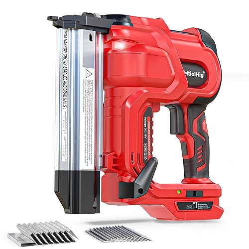 MtiolHig Cordless 2" Brad Nailer Compatible with Milwaukee Battery(No Battery), 2-in-1 Electric Nail Gun/Staple Gun, 18 Gauge Nail Gun Battery Powered with 1000 Nails for Wood Carpentry