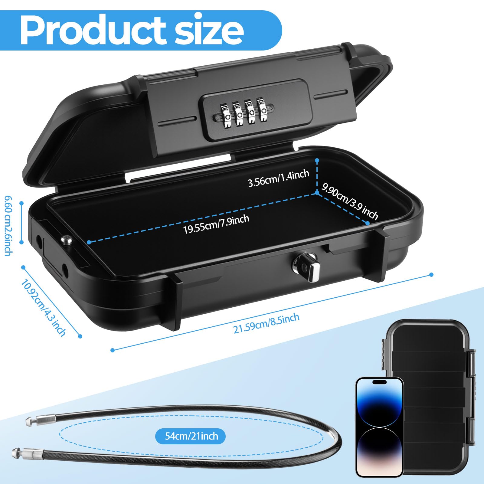 2 Pack Travel Safe Lock Box Portable Safe Lock Box with Combination Mini Beach Waterproof Lockable Box with Removable Wire Rope Combination Box For Family and Outdoor Activities