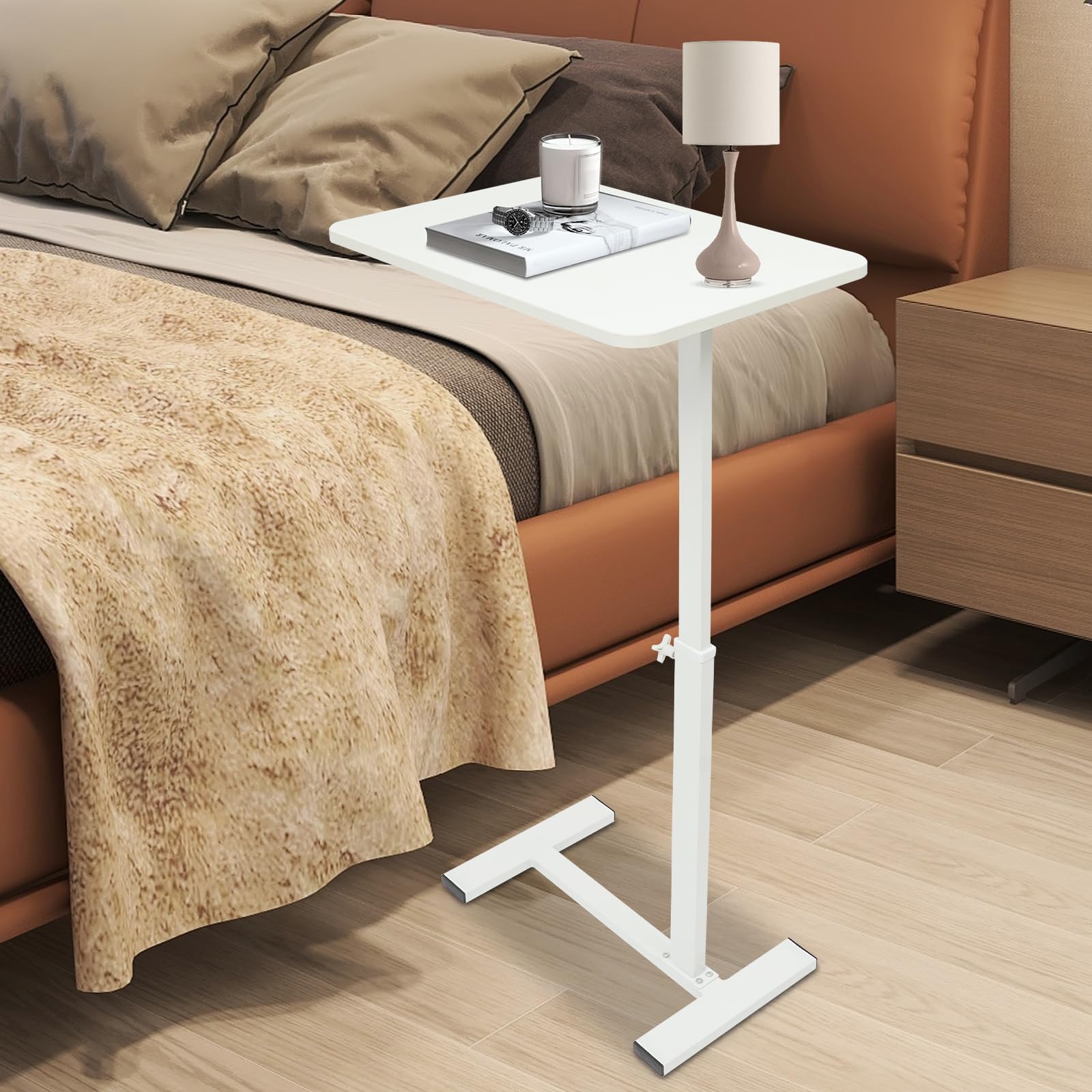 Mesa portatil ajustable en altura, mesa para ordenador portátil con ruedas, mesita de noche blanca con ruedas como práctica mesa para dormir para trabajar y estudiar en la cama