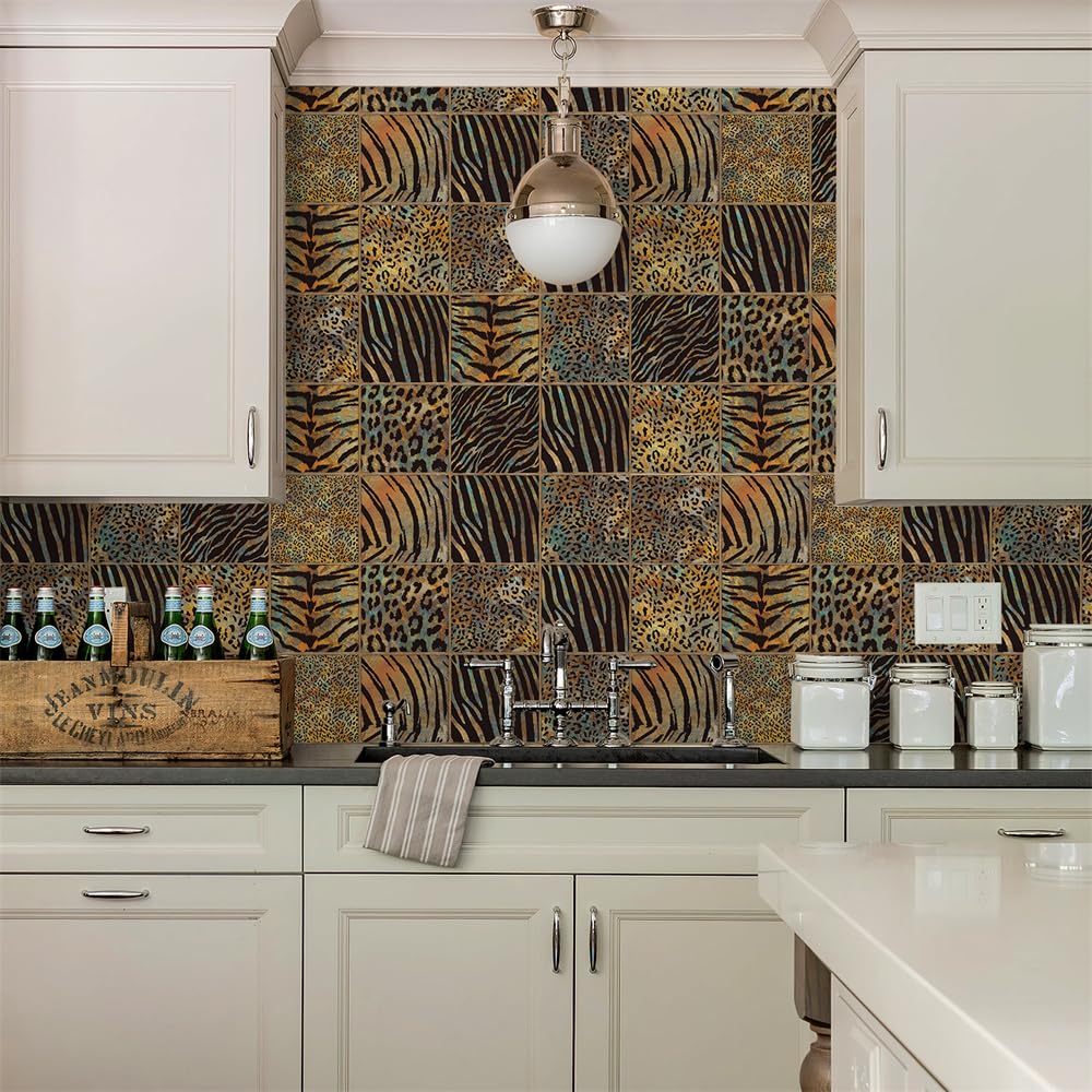 LMYSXAOZ Tile Stickers Leopard Stick On Tiles,Self Adhesive Wall Tiles for Kitchen Bathroom,Vinyl Peel and Tiles,Stick Waterproof Oilproof 30 PC(15x15cm)