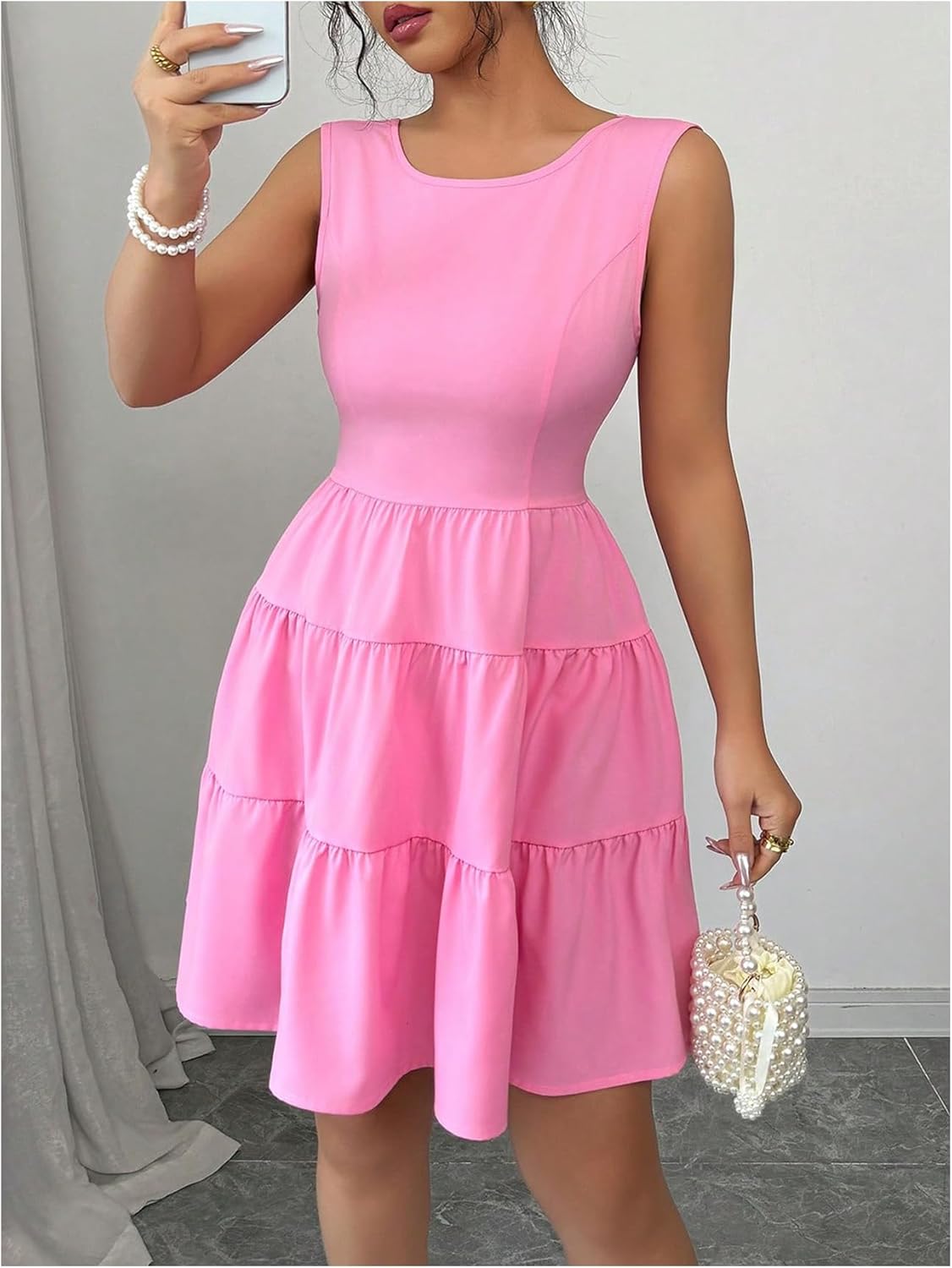 Floerns Women's Cute Backless Bowknot Dress Sleeveless Tiered Flowy Short Dresses - Image 5