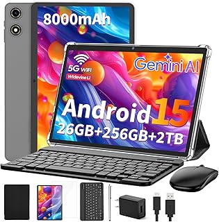 Suicoey 2026 Tablet with Keyboard, 26GB + 256GB (2TB Expand), 10 inch Android 15 Tablets with Octa Core, Gemini AI, 5G WiF