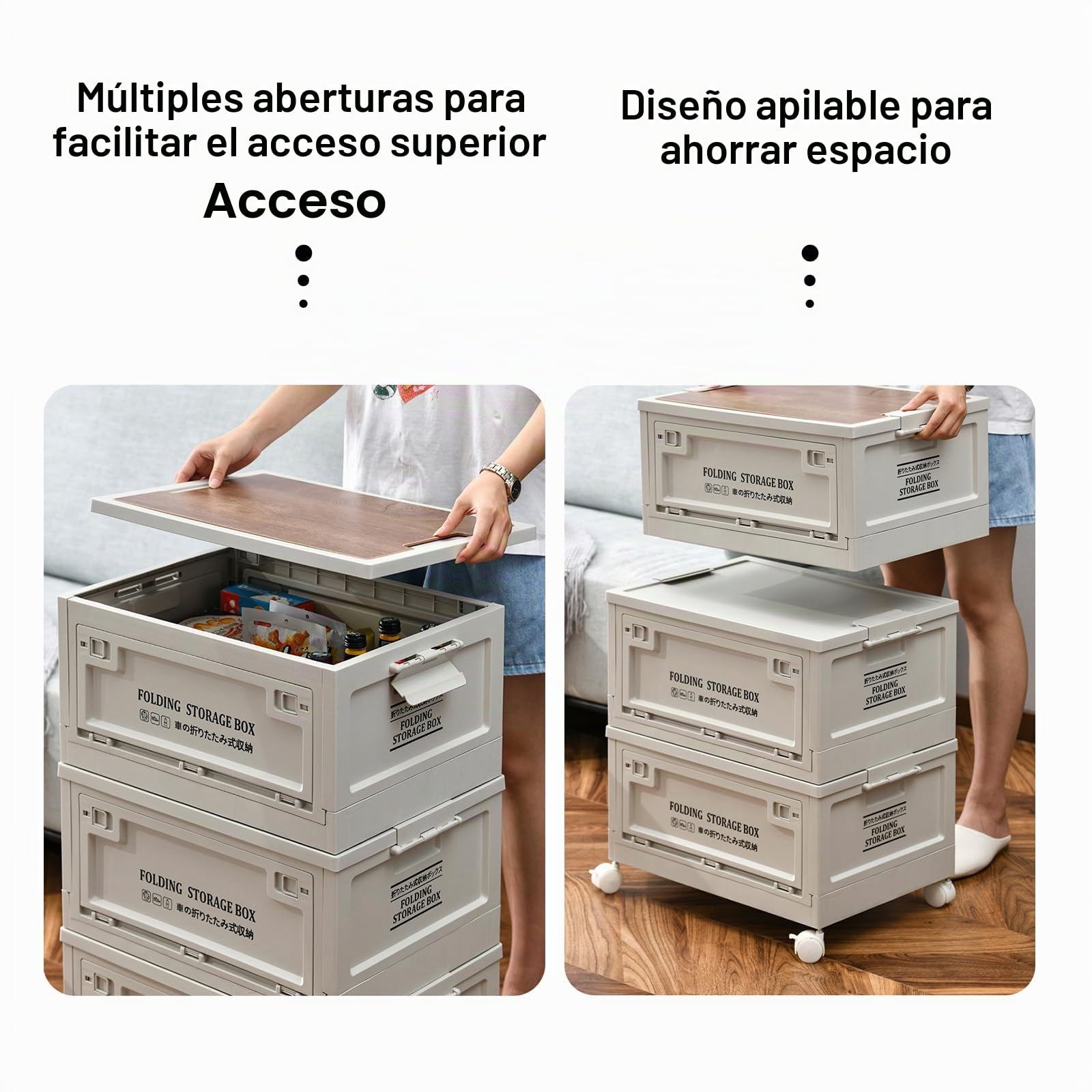 Caja de Almacenamiento de 30 L, Caja de Camping Resistente al Polvo, Varias Cajas de Almacenamiento Plegables con Asa y Ruedas, para el Maletero, Cajas de Almacenamiento y Organizador para el