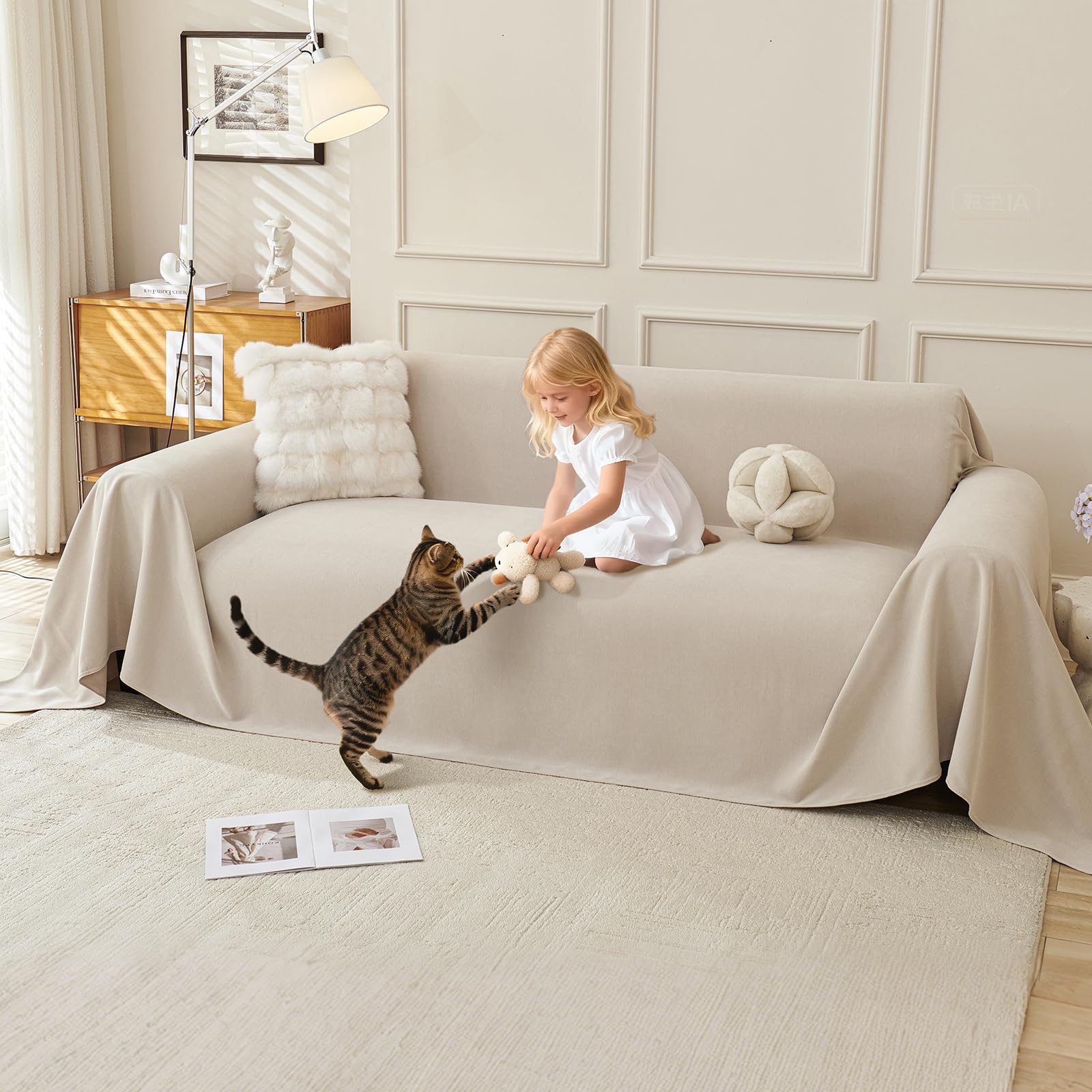 Royhom Impermeable Funda Sofa 2 Plazas, Protector Sofa Gatos Arañazo, Universal Fundas Sofá Antimanchas, Manta Impermeable, Suave y Cómoda - Versión Mejorada, Caqui, 260x180 cm