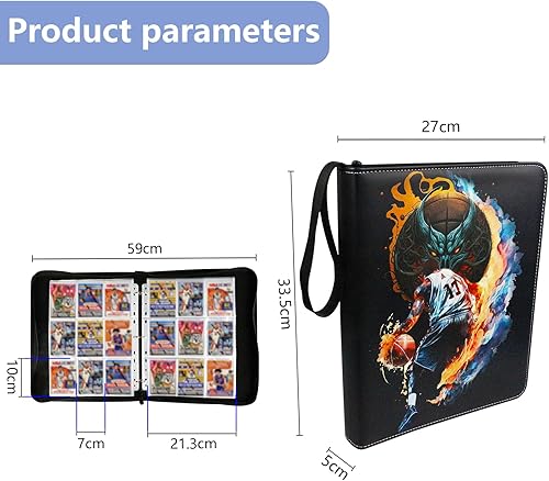 Miniatura 2 de Carpeta de tarjetas de baloncesto con 9 bolsillos para 900 tarjetas con 50 fundas extraíbles, carpeta de tarjetas intercambiables, carpeta de