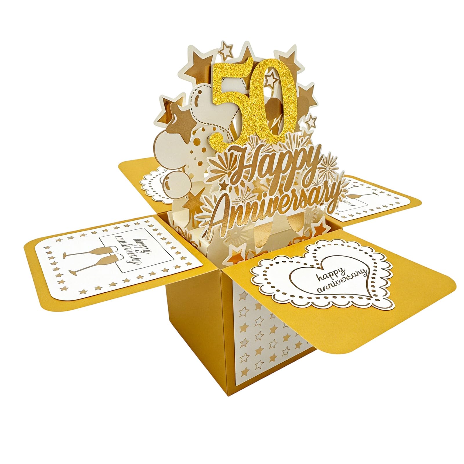 50th Wedding Anniversary Card Golden Wedding Anniversary Cards 3D Gold Happy Anniversary Pop Up Card with Envelope for Parents Couples Wife Husband 50 Year Marriage Celebration