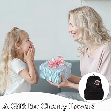 Cherry Corduroy Backpack, Large Capacity Cute Backpack, Black Girls School Bag for School Travel Daily Use, Funny Cherry Gifts for Women Girls Teenagers and Children
