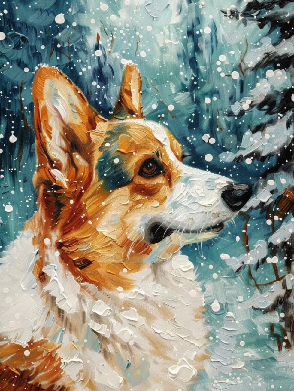 AxiangziK DIY Counted Cross Stitch Kits Corgi in the Snow 11CT 60x80cm