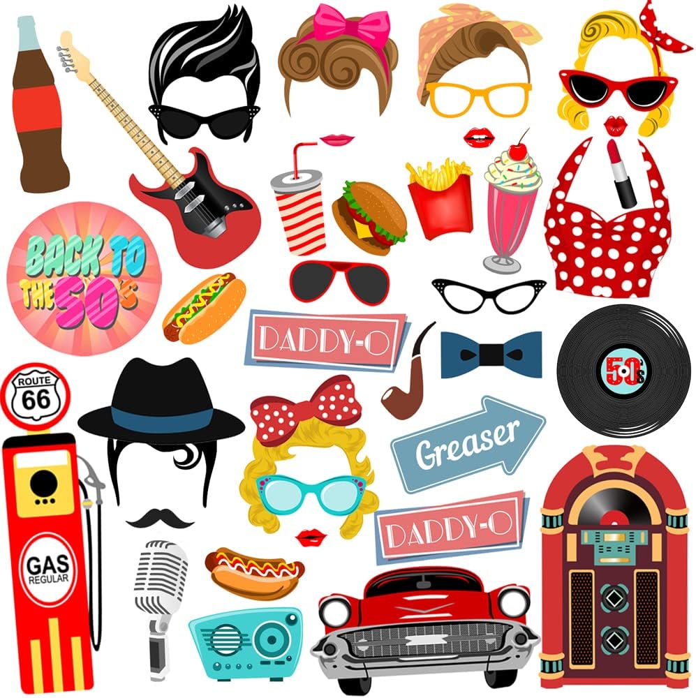 50s Party Photo Booth Props