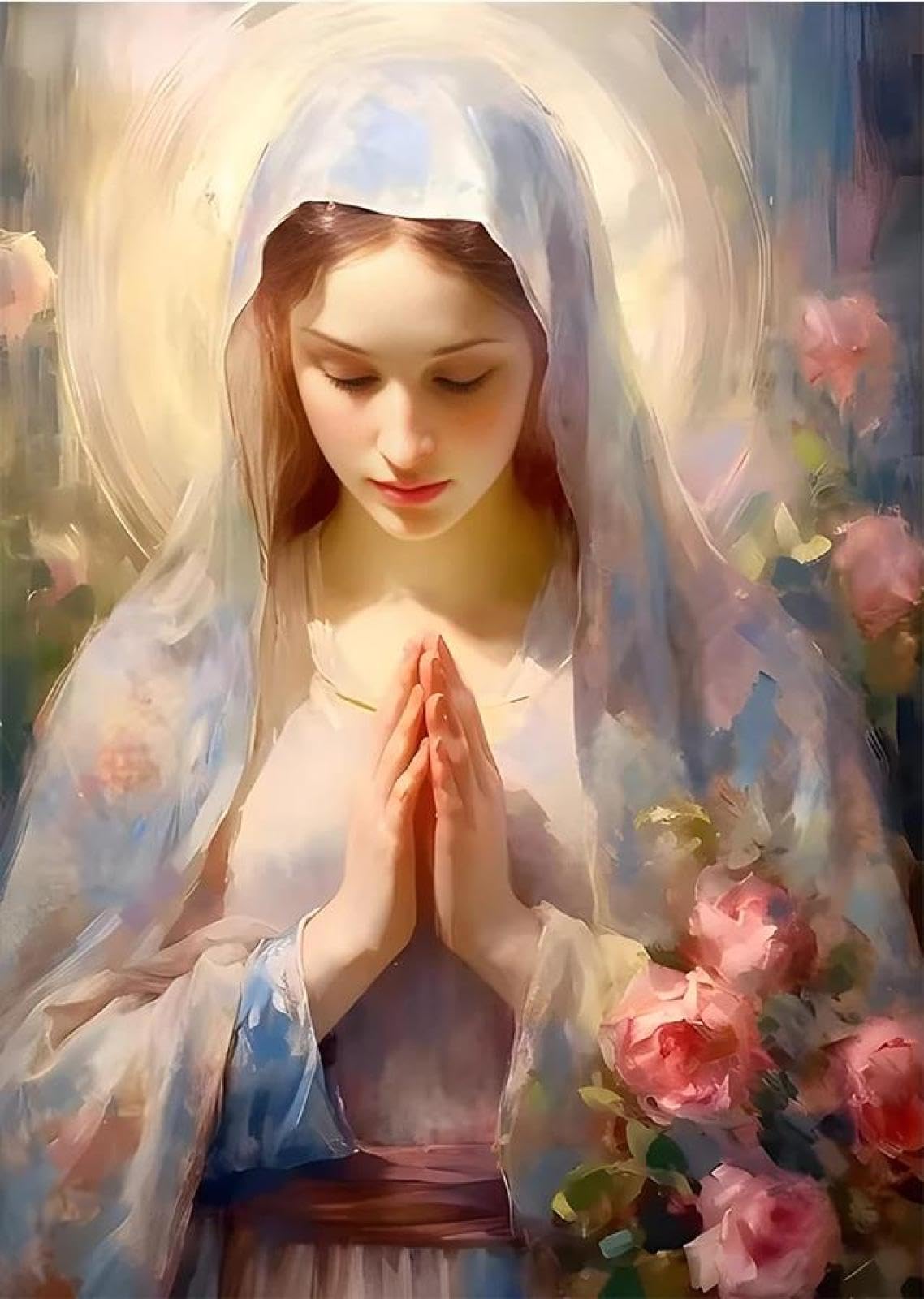 Baibexing Vintage Blessed Virgin Mary With The Child Catholic Christian Prayer Art Poster Canvas Painting Wall Prints Picture Home Decor A4 21X30Cm Unframed