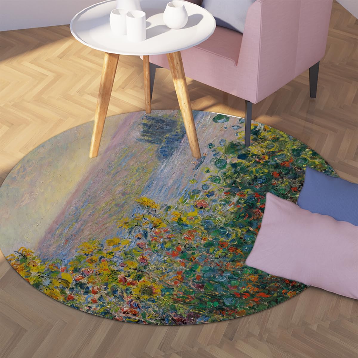 Okrągły dywan ogrodowy Wildflower 200 cm zmywalny dywan
