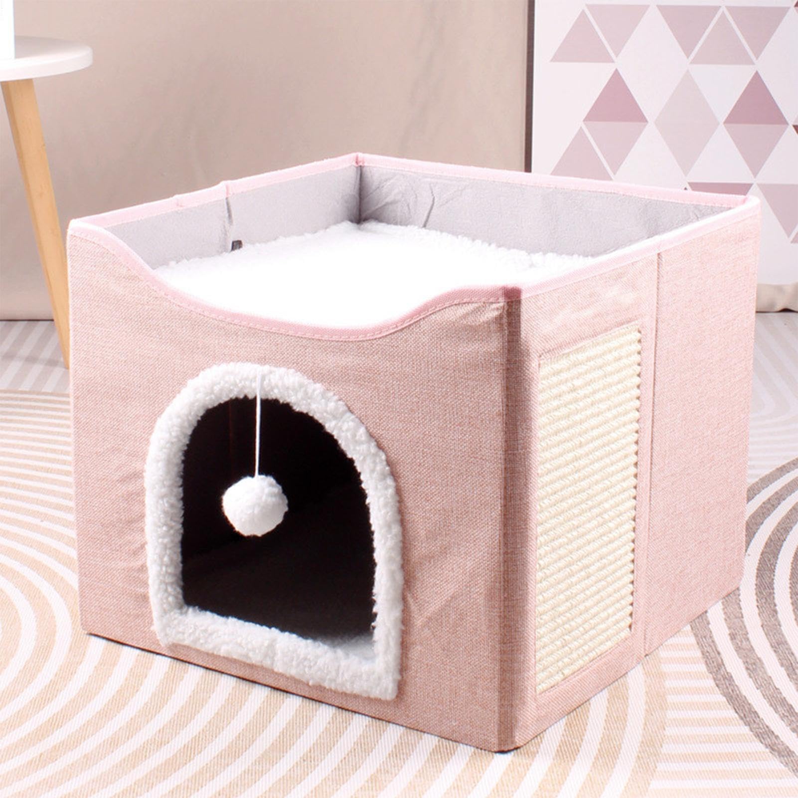 Grotta per gatti – Grande cuccia pieghevole per gatti, tenda per dormire, cubo per animali domestici con palla di peluche e cuscinetto antigraffio, per animali domestici