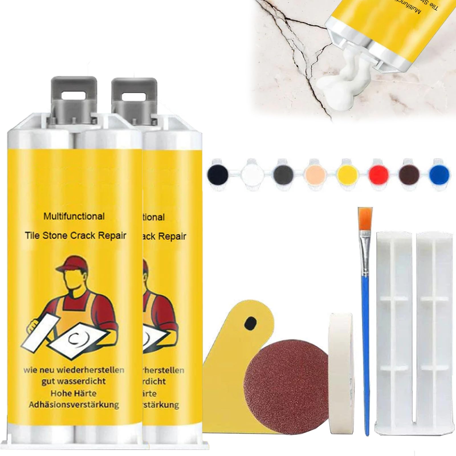 Nbzsmlkn 2Set Multifunctional Tile Stone Crack Repair Kit,Tile Granite And Marble Repair Kit,Porcelain Repair Kit,Tile And Ceramic Glaze Repair Paste,For Fix Cracked Bathtub Chip Countertop Porcelain (2Set)