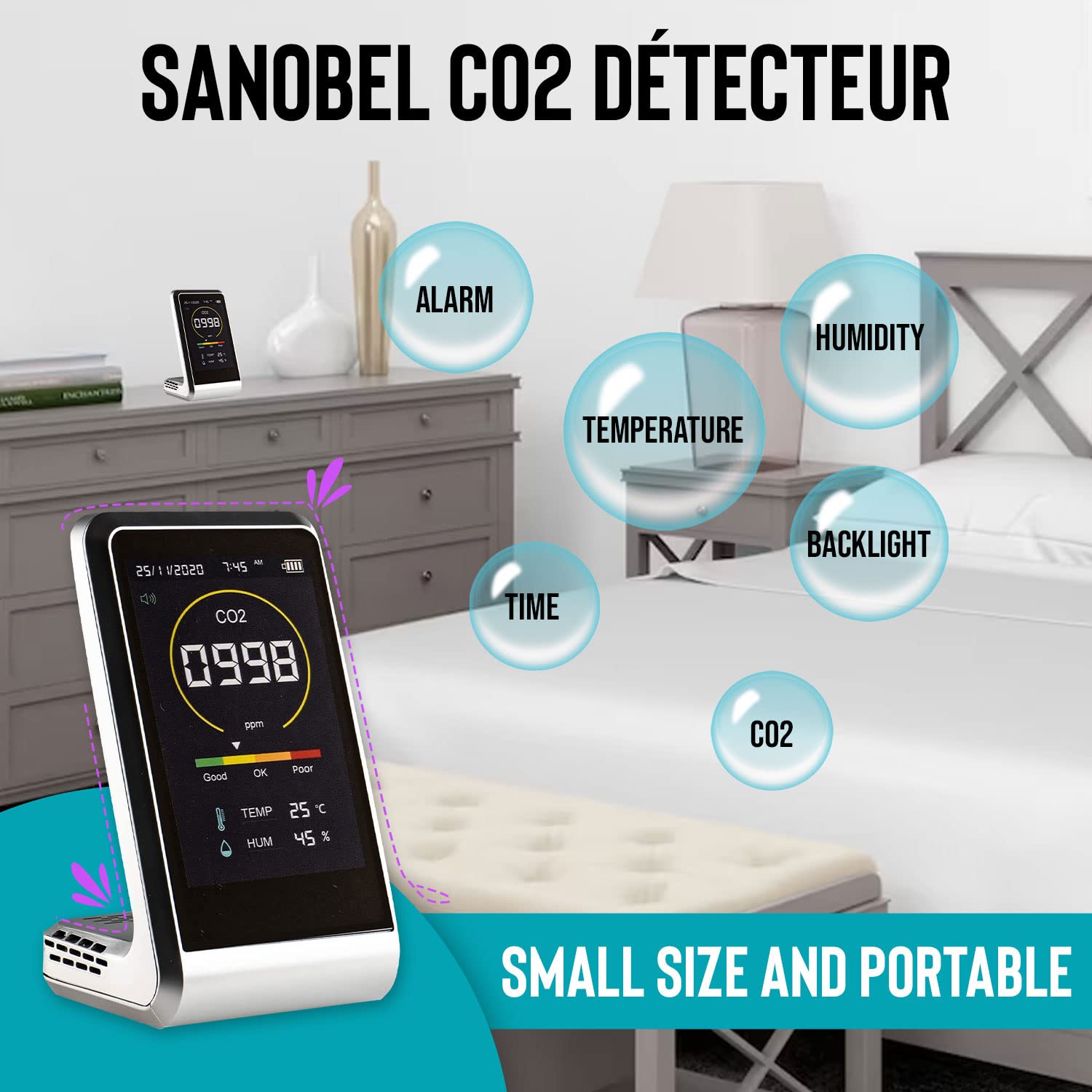 Rilevatore Anidride Carbonica 6 In 1 - Monitor Qualità Aria, Per CO2, CO, PM, HCHO, TVOC, Temperatura, Display LED - Foto 8