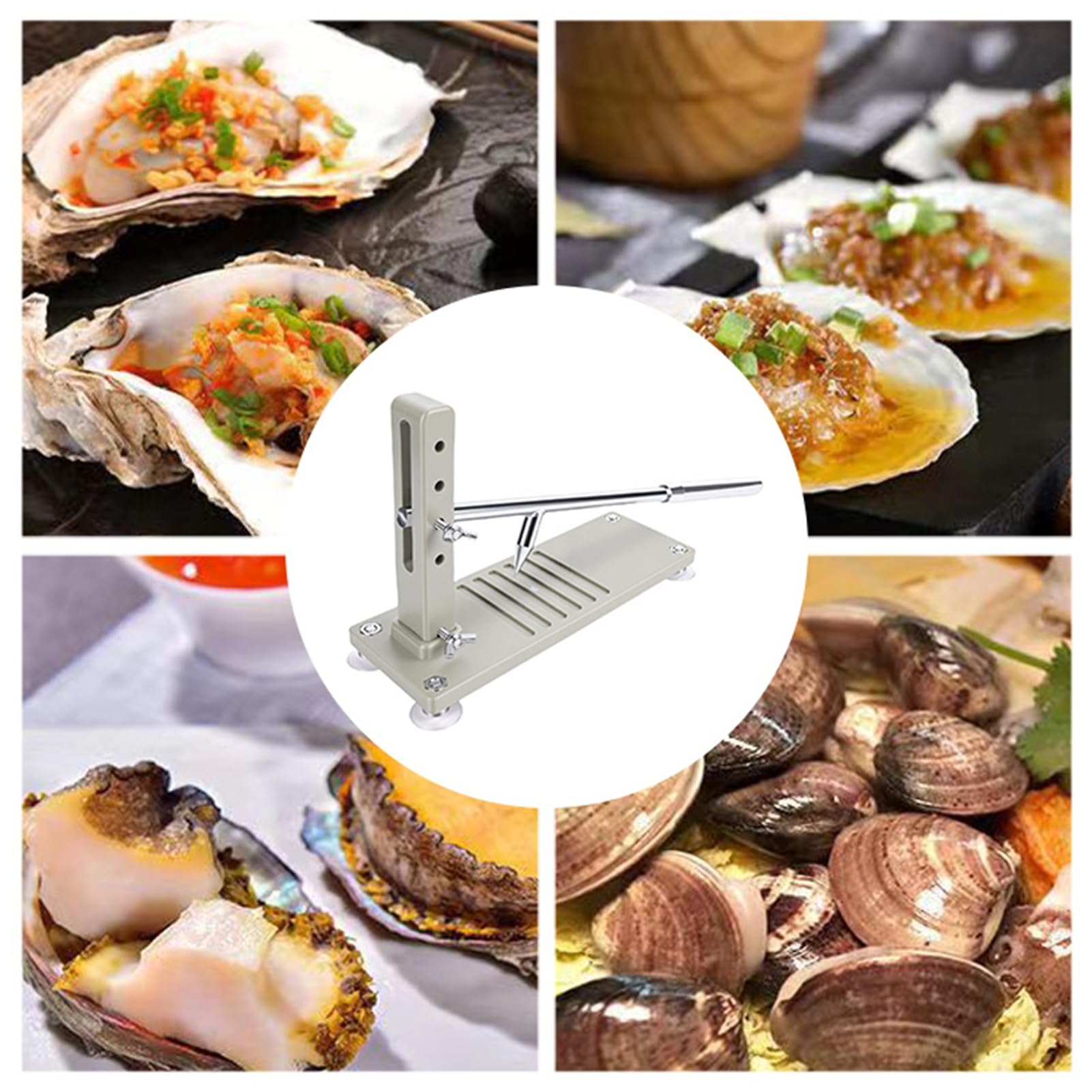 Kit Herramientas para Abrir Ostras, Máquina Ajustable para Abrir Ostras, Herramienta Acero Inoxidable para Almejas, Incluye Cuchillos, Guante y Abrazadera en G
