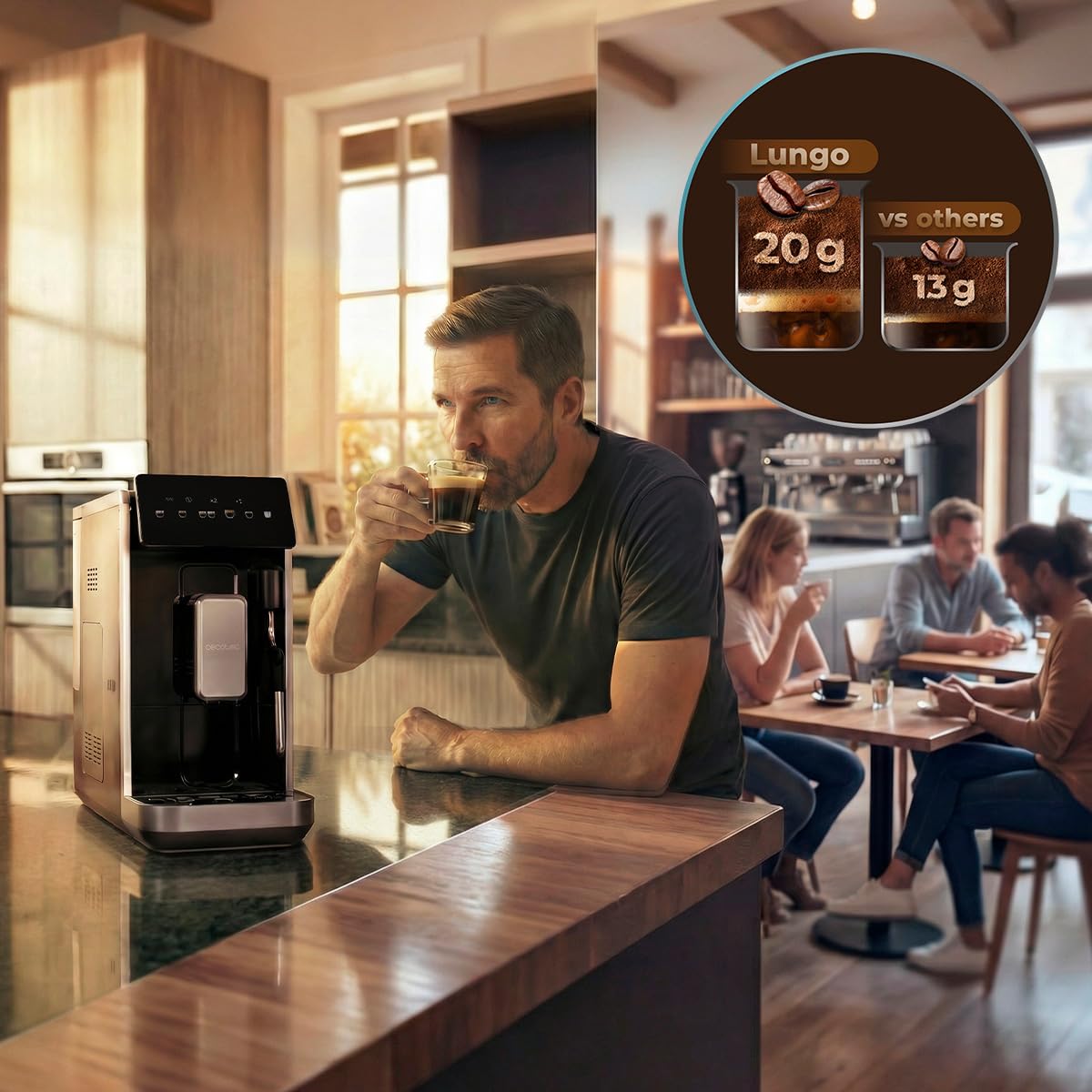Cecotec Macchina da Caffè Superautomatica Cremmaet Lungo Steam. 19Bar, Thermoblock, 5 Bevande, Vaporizzatore, 5 Livelli di Macinatura, Doppio Braccio, Decalcificazione, Serbatoio Acqua 2L, 280g Caffè