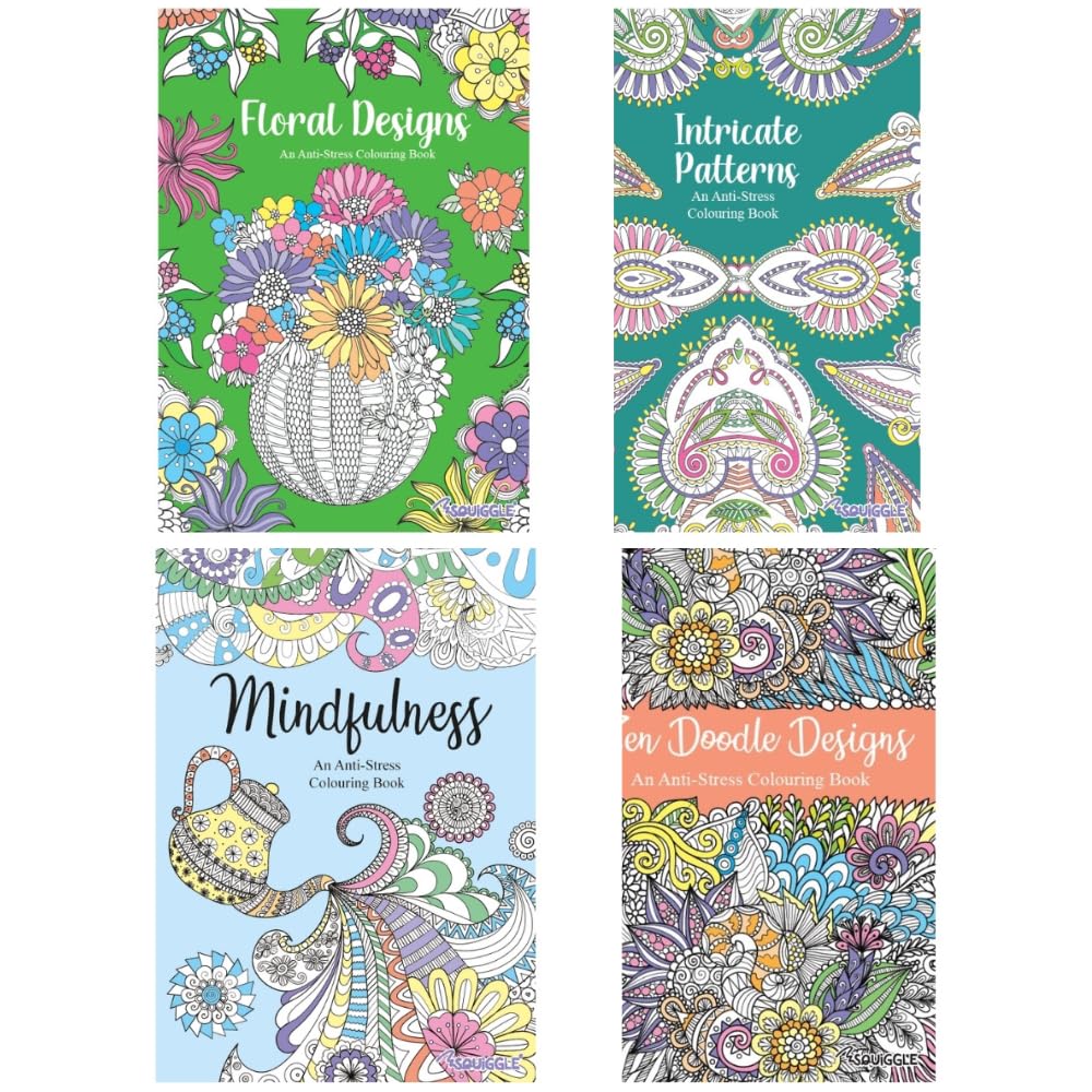 Youngland Multicolor Youngland® Anti-Stress Colouring Books Pack Of 4 – Zen Doodle, Mindfulness, Floral & Patterns Designs | Relaxing Colour Therapy