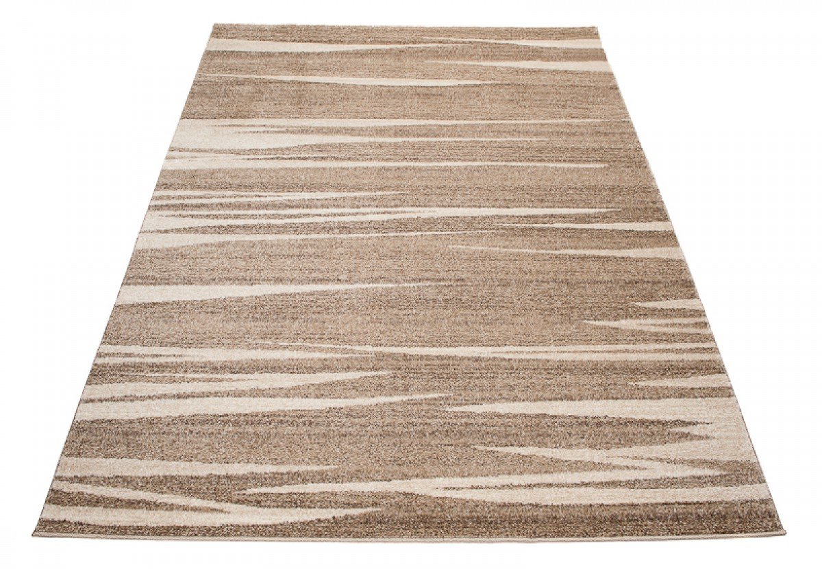 Tapiso Sari dywan z krótkim włosiem, melanż, nowoczesny, beżowy, brązowy, kremowy, designerskie paski, abstrakcyjny wzór, do salonu, Ökotex 180 x 260 cm