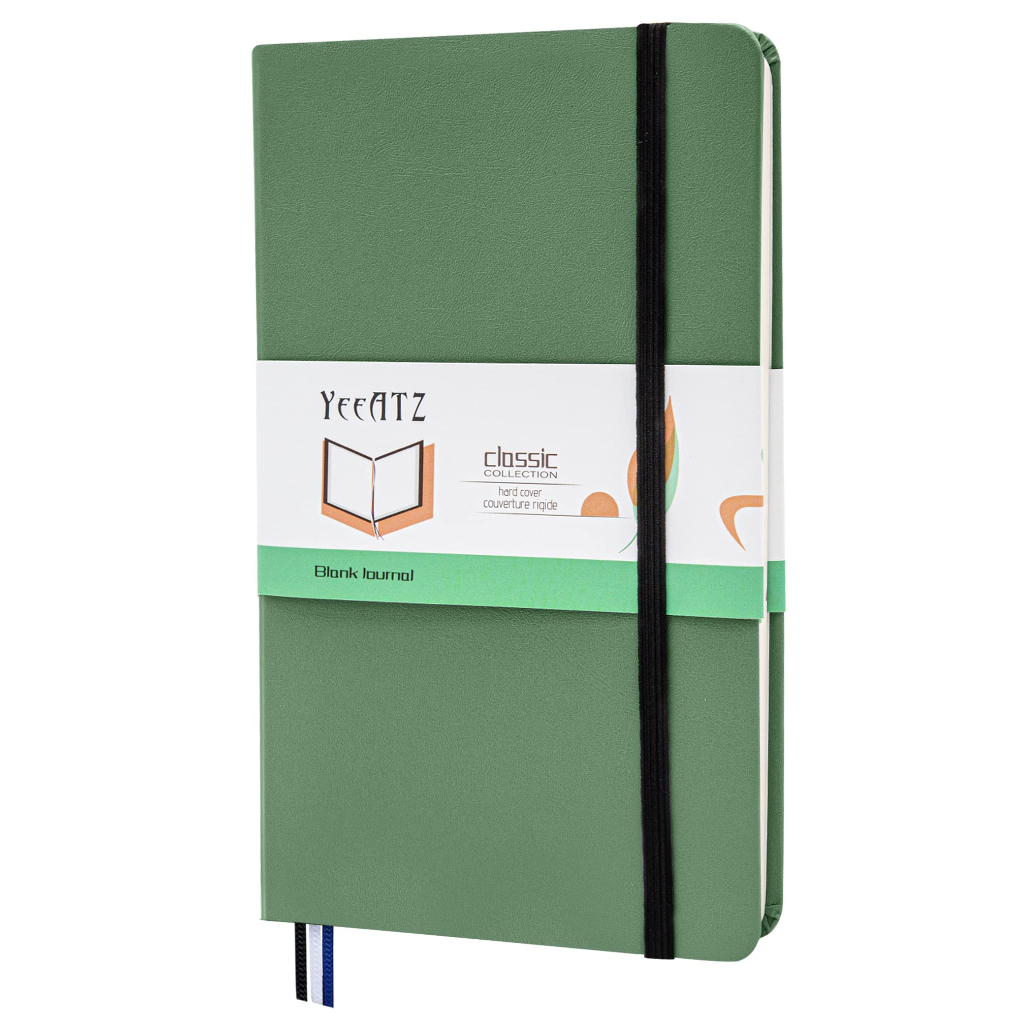 Hardcover Notebook Blank Journal Sketchbook for Drawing, Medium 5.5 by 8.4 Inch, 100 GSM Thick Paper (Green, Plain)