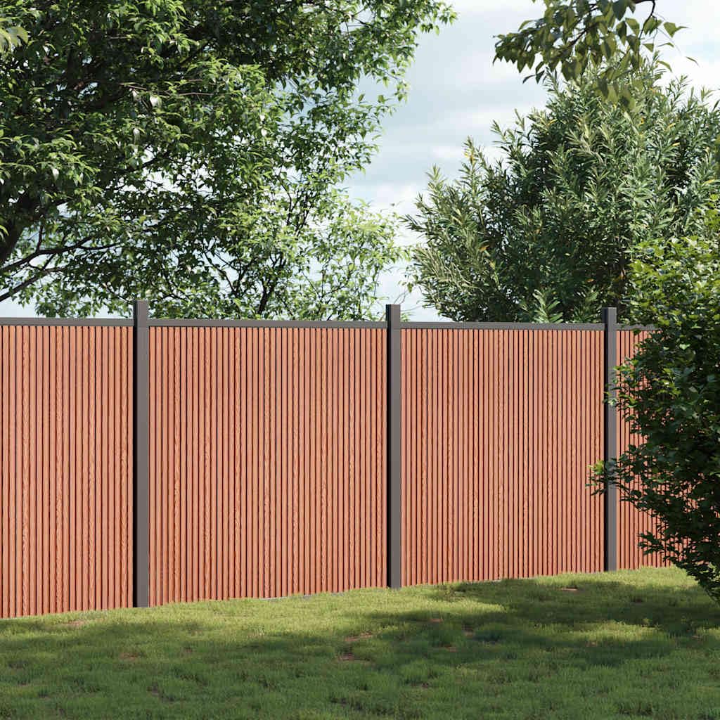 WPC Zaunpaneel Braun 353x186 cm, langlebiges Gartenzaun Sichtschutz aus Holz-Kunststoff-Verbundwerkstoff, robuste Aluminiumprofile und Pfosten mit Bodenplatten für stabile