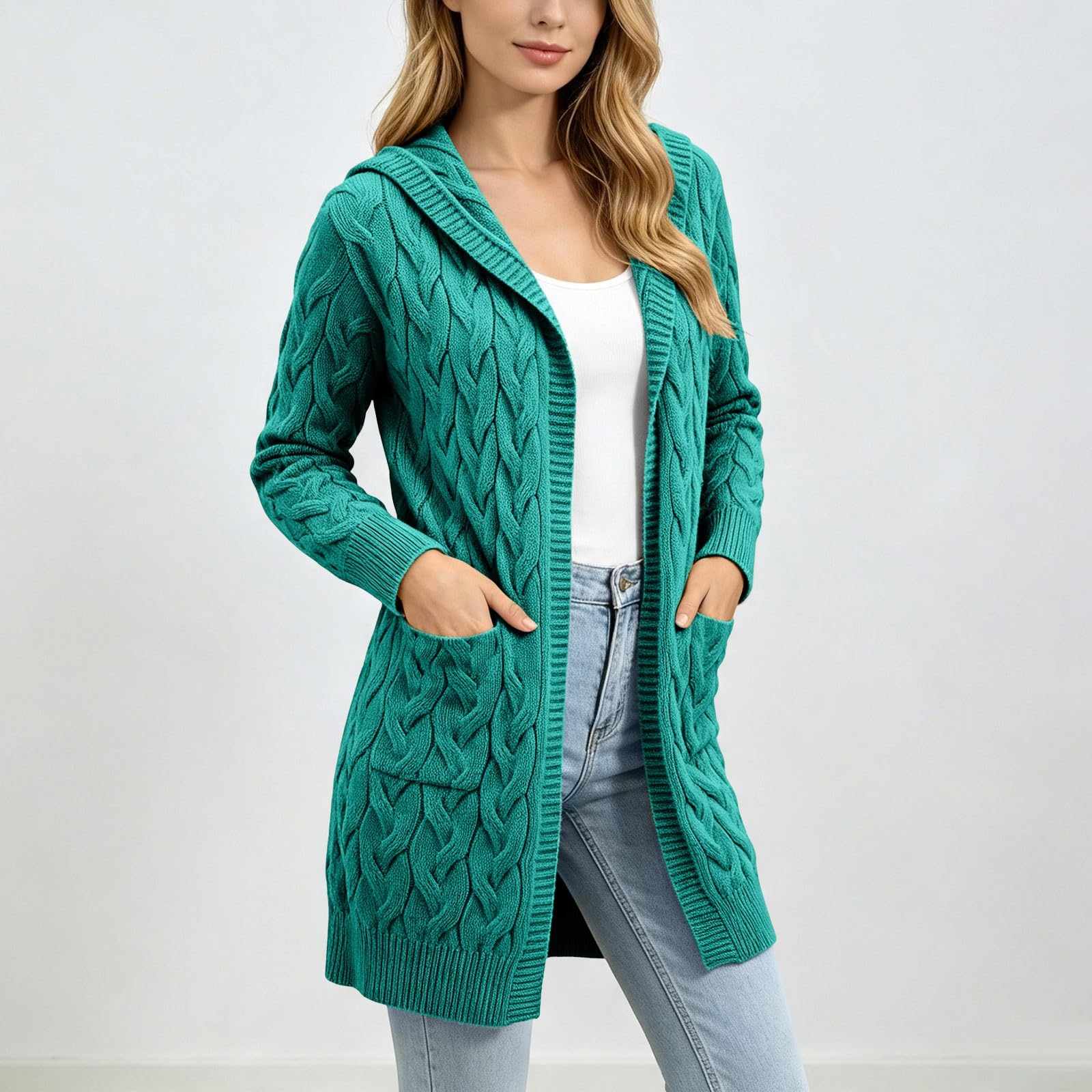 Cardigan Femme Capuche Torsadé Long Boutonné Chaud Chic Mode Casual