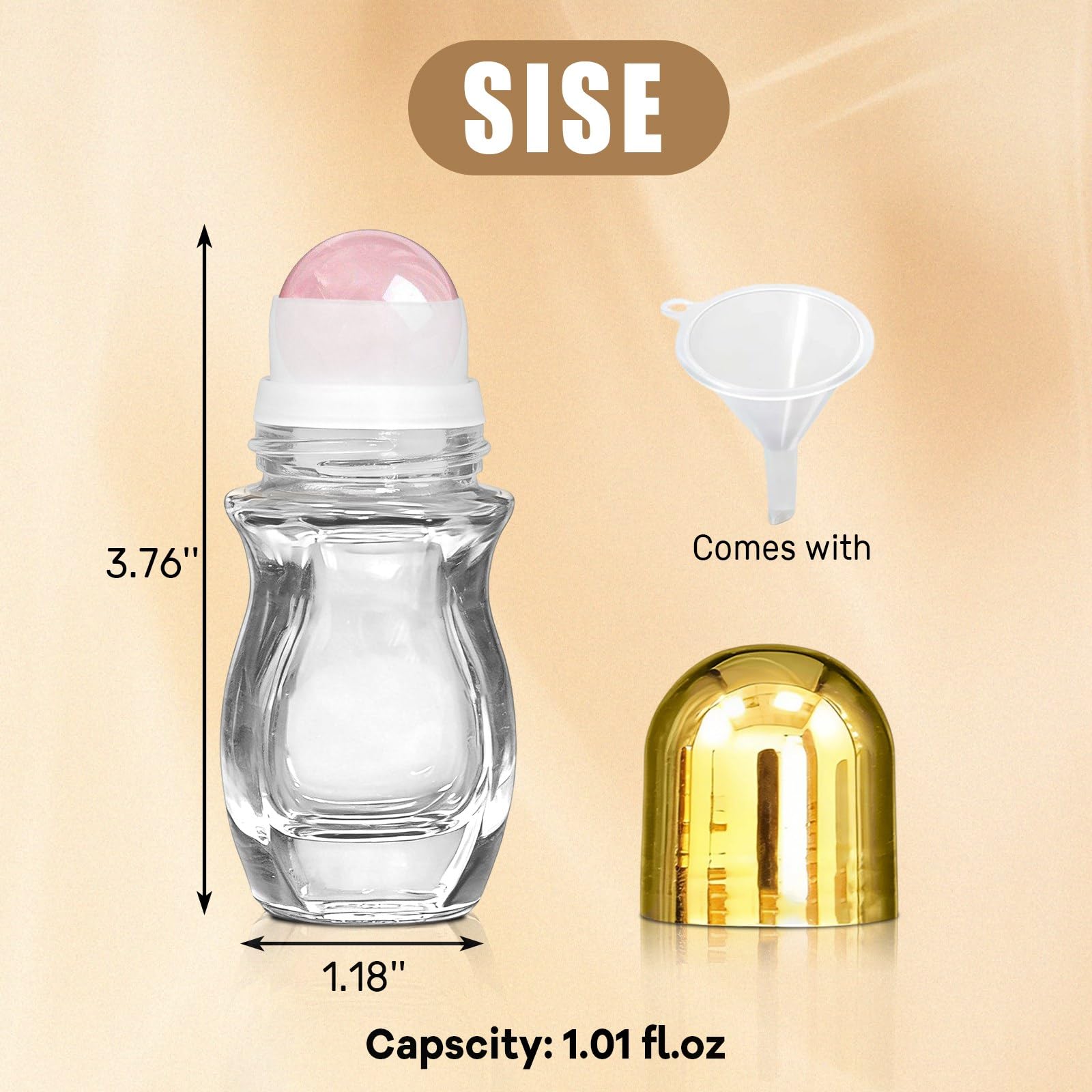 Warmify Refillable Roller Waisted Bottles, Clear Bottle Rose Quartz Roller, 30ml - 5