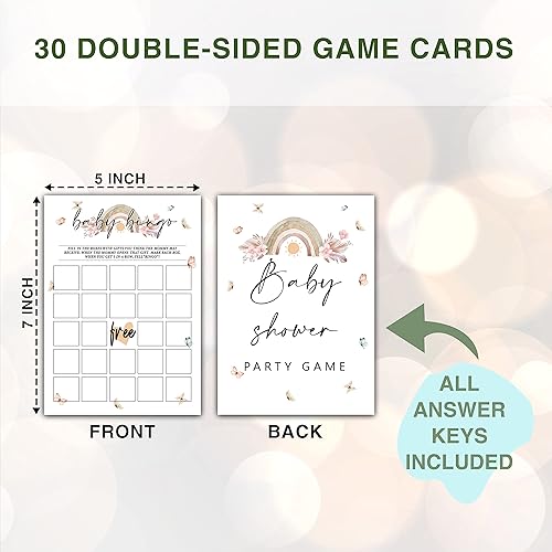 Miniatura 2 de Juegos de baby shower de arco iris bohemio, juego de bingo para bebés (paquete de 30), juego de fiesta de revelación de género de bebé bohemio, tema