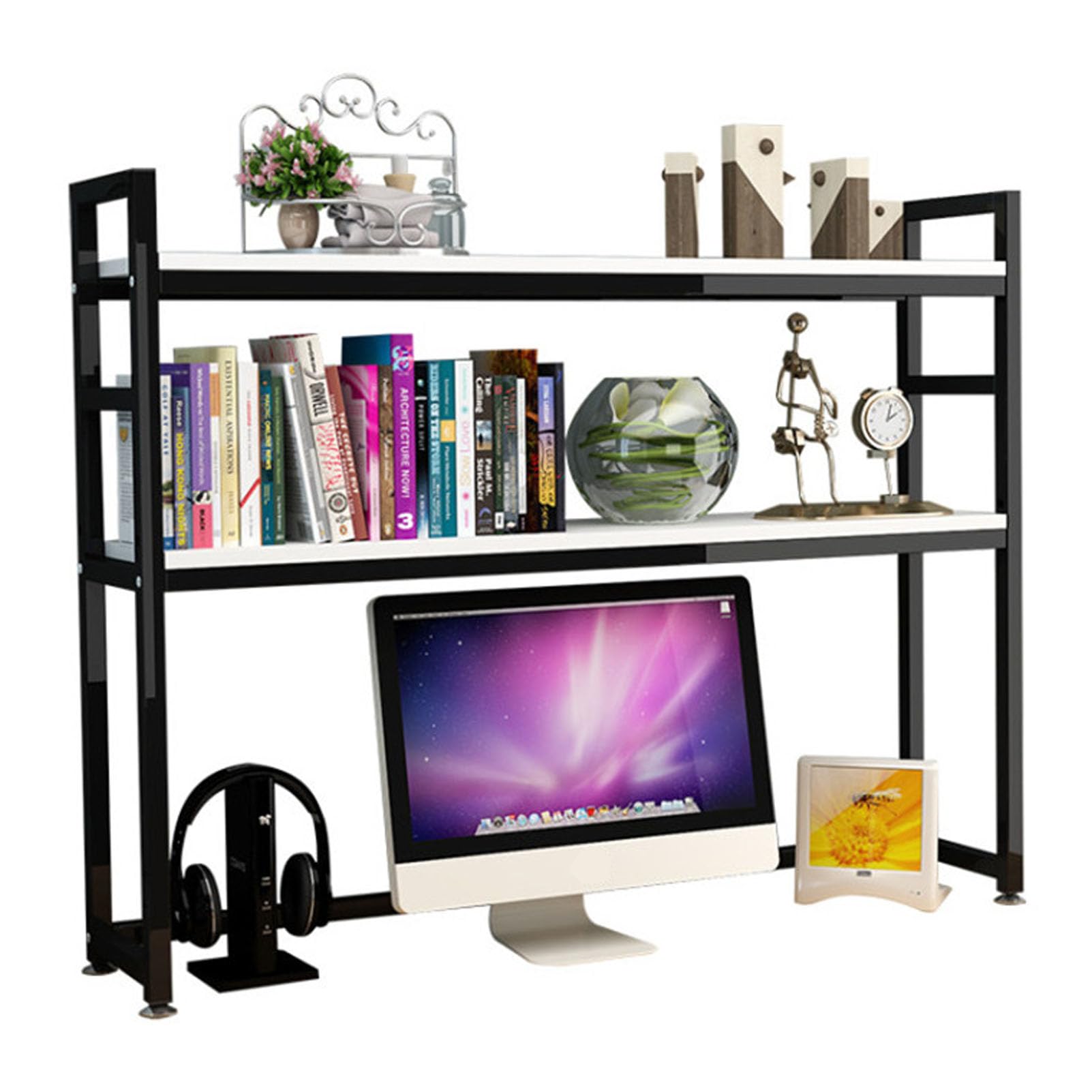 ASerZenith Desktop Bookshelf Desktop Bookshelf for Computer Desk Hutch Bookcase Organizer Multipurpose Countertop Storage Hutch Display Rack