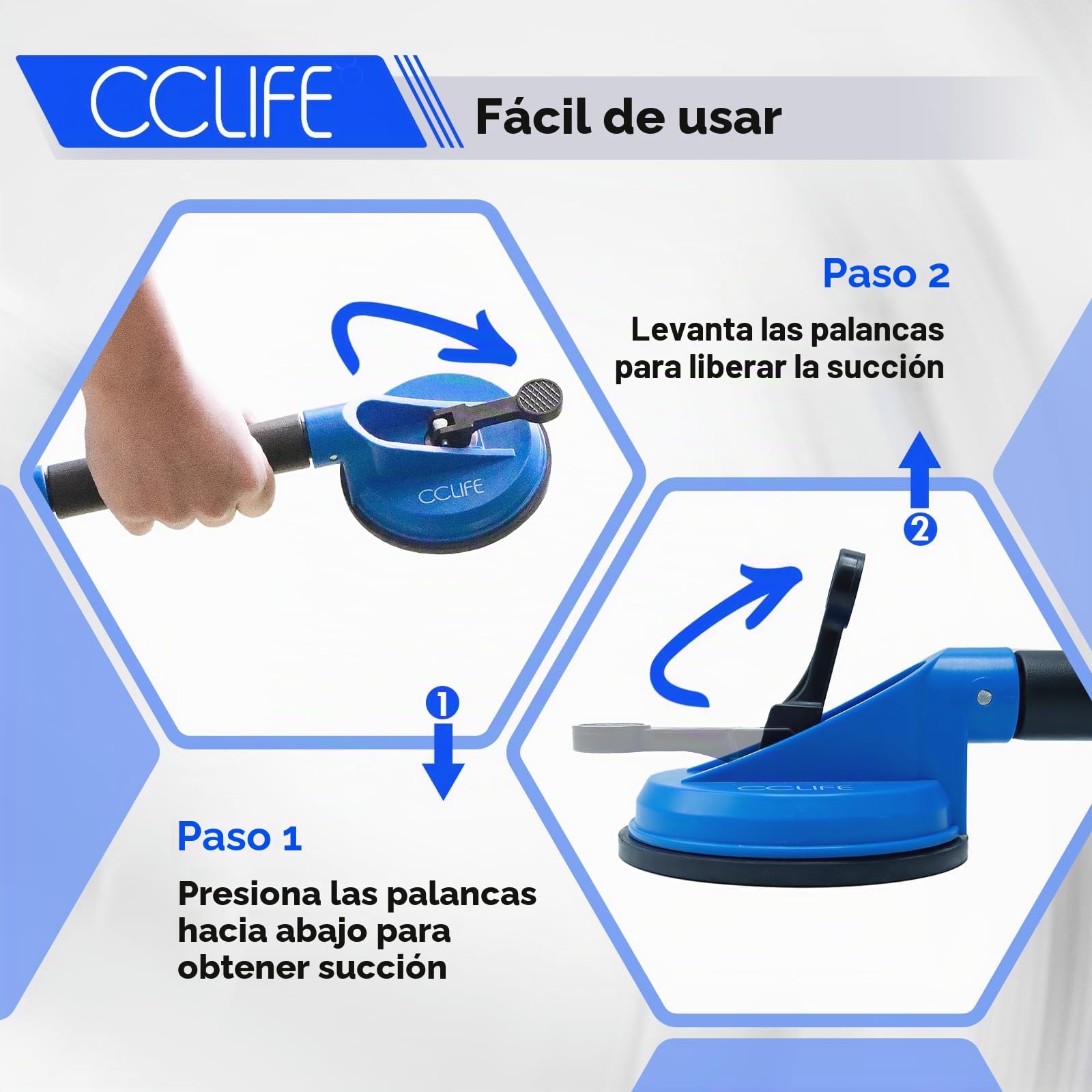 CCLIFE 2 Piezas Ventosas- Ventosa Doble Capacidad de Carga de 120 kg Profesional Ventosas de Vacío Ventosa, Ventosa para Coche Abolladuras, para Vidrio, Maderas, Superficie Lisa