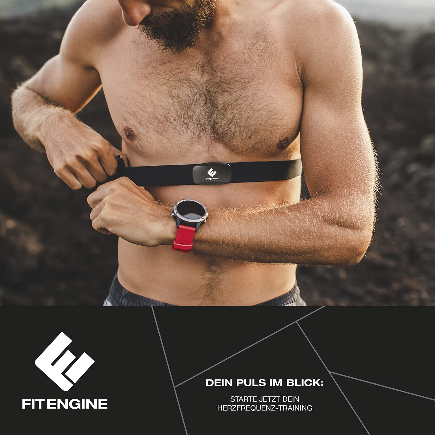 FitEngine Herzfrequenzmesser | Pulsmessung beim Ausdauer- & Cardiotraining | Bluetooth Funktion für IOS & Android | Gurt erweiterbar auf bis zu 90 cm, schwarz, Einheitsgröße