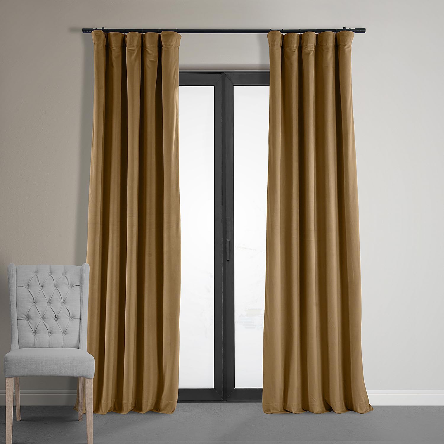 HPD Half Price Drapes Signature Velvet Thermal Blackout Curtains for Living Room 108 Inch Long (1 Panel) Rod Pocket Insulated Blackout Curtains for Bedroom Window Curtains, 50W x 108L, Amber Gold Amber Gold 50W x 108L